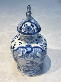 A rare Chinese blue and white five-piece garniture in Dutch Delft style, Kangxi mark, 19th C.