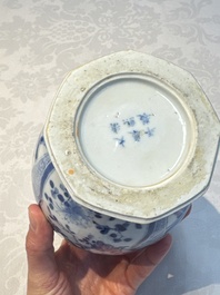 A rare Chinese blue and white five-piece garniture in Dutch Delft style, Kangxi mark, 19th C.