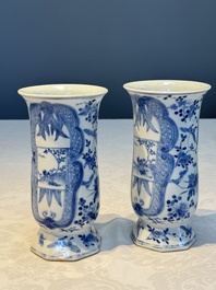 A rare Chinese blue and white five-piece garniture in Dutch Delft style, Kangxi mark, 19th C.