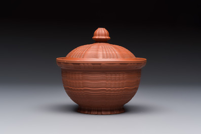 An English 4-piece engine-turned redware tea service, pseudo-Chinese marks, 2nd half 18th C.
