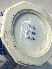 A rare Chinese blue and white five-piece garniture in Dutch Delft style, Kangxi mark, 19th C.