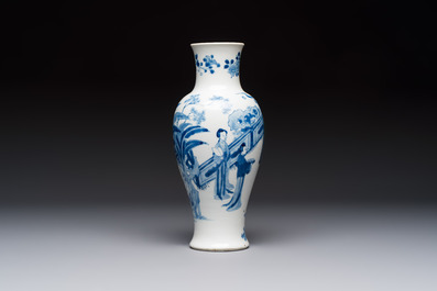 A Chinese blue and white 'Elegant Beauties' vase, Jiajing mark, Kangxi