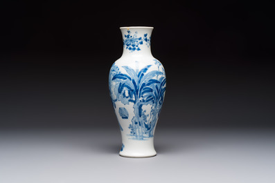 A Chinese blue and white 'Elegant Beauties' vase, Jiajing mark, Kangxi