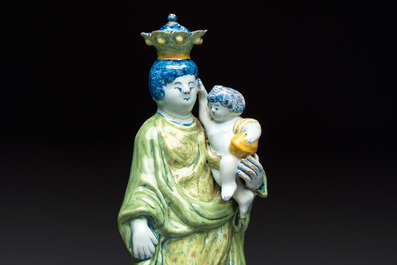 A polychrome Dutch Delft model of the Virgin with Child, 18th C.