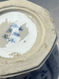 A rare Chinese blue and white five-piece garniture in Dutch Delft style, Kangxi mark, 19th C.