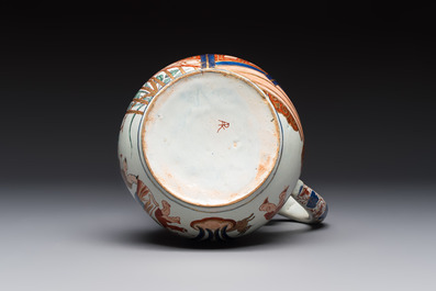 A magnificent polychrome Dutch Delft chinoiserie ewer, first quarter 18th C.