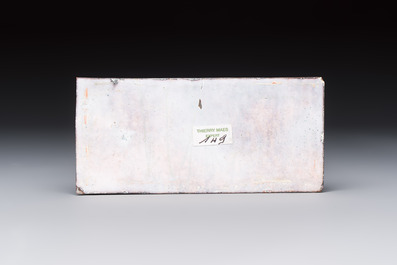 Six Chinese Canton enamel rectangular plaques with landscape, figural, floral and European subject designs, Qianlong
