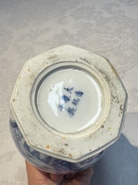 A rare Chinese blue and white five-piece garniture in Dutch Delft style, Kangxi mark, 19th C.