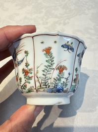 Two Chinese famille verte cups and four saucers, lingzhi and jade marks, Kangxi