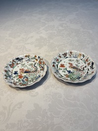 Two Chinese famille verte cups and four saucers, lingzhi and jade marks, Kangxi