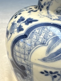 A rare Chinese blue and white five-piece garniture in Dutch Delft style, Kangxi mark, 19th C.