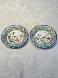 Two Chinese famille verte cups and four saucers, lingzhi and jade marks, Kangxi