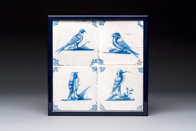 15 blue and white Dutch Delft tiles with large birds, 17th C.