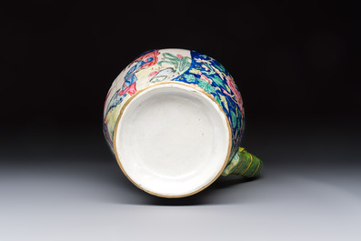 A large Chinese Canton enamel basin and jug with narrative design, early 19th C.