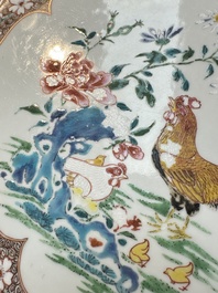 A Chinese famille rose 'Rooster' plate, Yongzheng mark and of the period