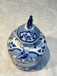 A rare Chinese blue and white five-piece garniture in Dutch Delft style, Kangxi mark, 19th C.