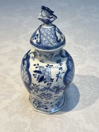 A rare Chinese blue and white five-piece garniture in Dutch Delft style, Kangxi mark, 19th C.