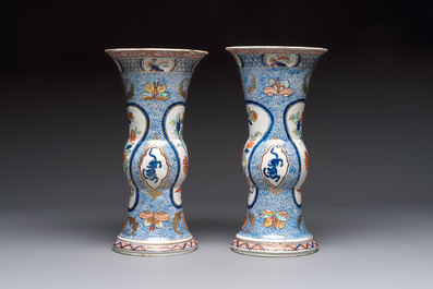 An exceptional polychrome Dutch Delft five-piece garniture in Chinese Kangxi style, first quarter 18th C.