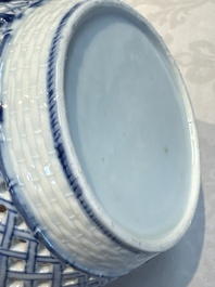 Six Chinese blue and white reticulated baskets with pagodas along a river, Qianlong