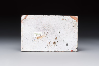 Six Chinese Canton enamel rectangular plaques with landscape, figural, floral and European subject designs, Qianlong