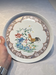 A Chinese famille rose 'Rooster' plate, Yongzheng mark and of the period