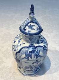 A rare Chinese blue and white five-piece garniture in Dutch Delft style, Kangxi mark, 19th C.