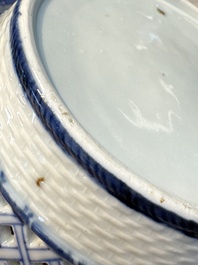 Six Chinese blue and white reticulated baskets with pagodas along a river, Qianlong