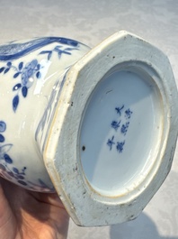 A rare Chinese blue and white five-piece garniture in Dutch Delft style, Kangxi mark, 19th C.