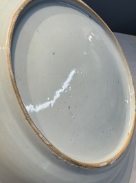 A fine Chinese famille rose dish with ladies and boys near a pagoda, Yongzheng