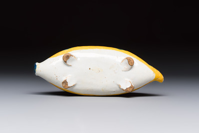 A polychrome Dutch Delft 'Wild Boar' money bank, 18th C.