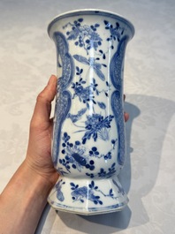 A rare Chinese blue and white five-piece garniture in Dutch Delft style, Kangxi mark, 19th C.