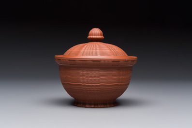An English 4-piece engine-turned redware tea service, pseudo-Chinese marks, 2nd half 18th C.