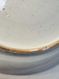 A fine Chinese famille rose dish with ladies and boys near a pagoda, Yongzheng