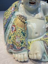 A Chinese famille rose Milefo Buddha, Ye Yunhong Zao 葉運紅造 mark, Republic