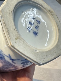 A rare Chinese blue and white five-piece garniture in Dutch Delft style, Kangxi mark, 19th C.