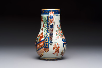 A magnificent polychrome Dutch Delft chinoiserie ewer, first quarter 18th C.