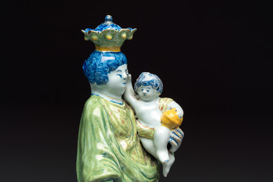 A polychrome Dutch Delft model of the Virgin with Child, 18th C.