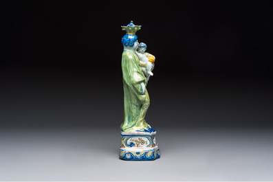 A polychrome Dutch Delft model of the Virgin with Child, 18th C.