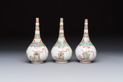 Three Chinese famille verte rosewater sprinklers, Kangxi
