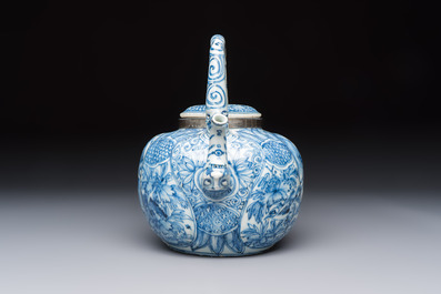 A silver-mounted Chinese blue and white wine pot, Wanli