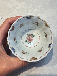 Two Chinese famille verte cups and four saucers, lingzhi and jade marks, Kangxi