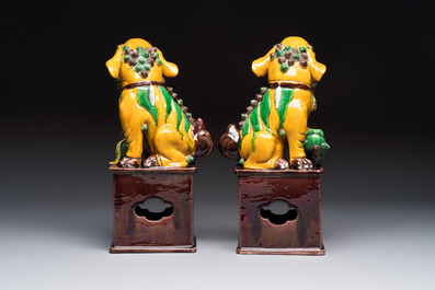 A pair of Chinese sancai-glazed Buddhist lions, Kangxi mark, 19th C.