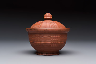 An English 4-piece engine-turned redware tea service, pseudo-Chinese marks, 2nd half 18th C.