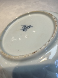Seven Chinese famille verte cups and four saucers, conch shell and lingzhi marks, Kangxi
