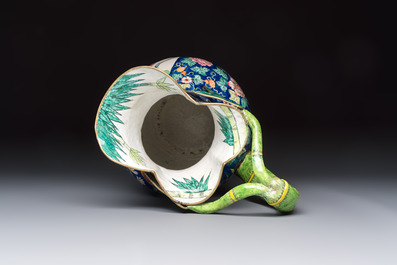 A large Chinese Canton enamel basin and jug with narrative design, early 19th C.