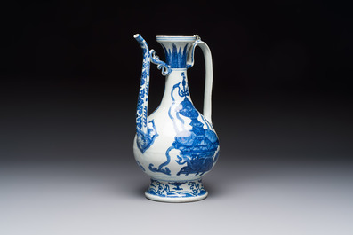A Chinese blue and white 'Magic Fountain' ewer, heaven ☰ mark, Jiajing