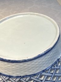 Six Chinese blue and white reticulated baskets with pagodas along a river, Qianlong