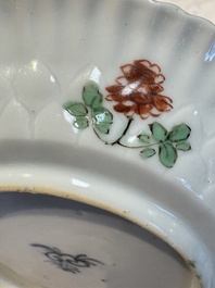 Seven Chinese famille verte cups and four saucers, conch shell and lingzhi marks, Kangxi