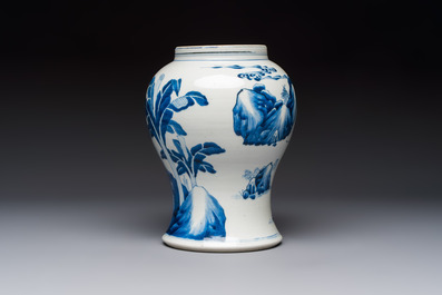 A Chinese blue and white 'Boot-swapping ceremony of Cui Rong' vase, Kangxi