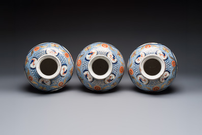 An exceptional polychrome Dutch Delft five-piece garniture in Chinese Kangxi style, first quarter 18th C.